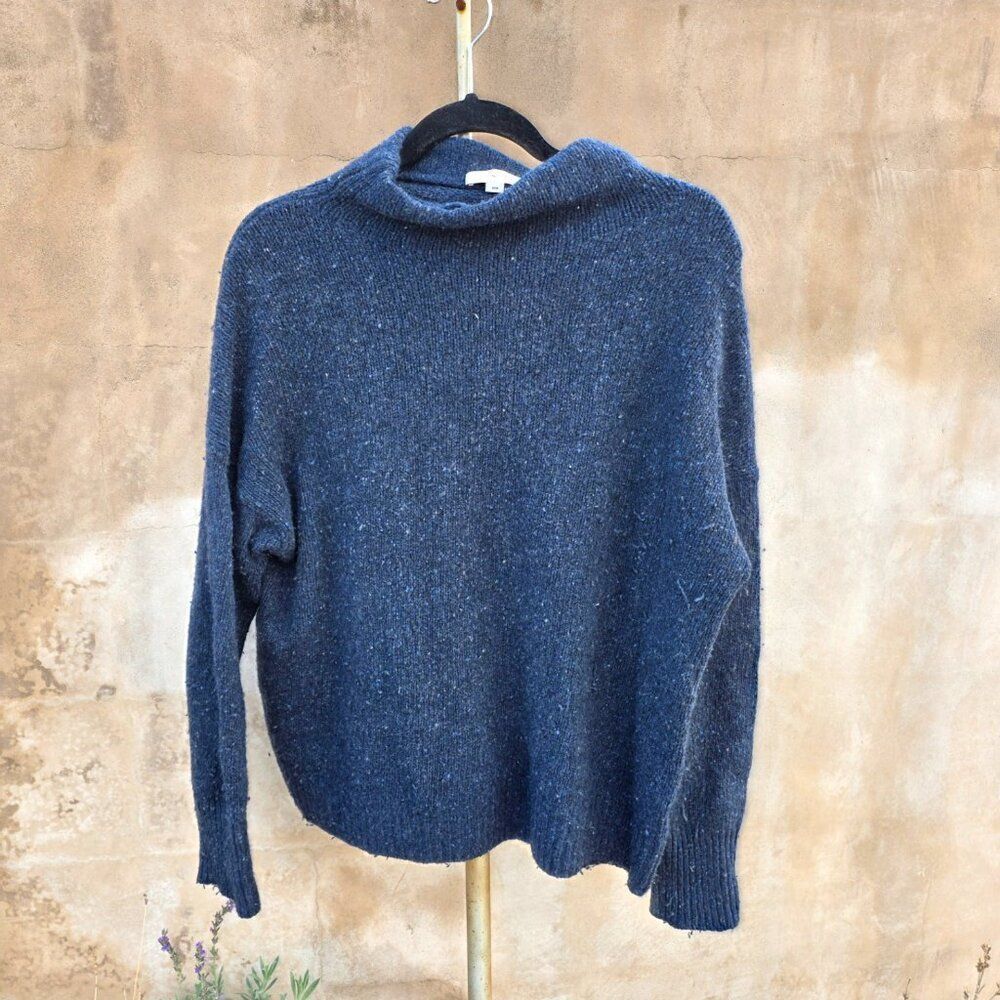 Vince navy blue marled unstructured mockneck sweater wool alpaca blend